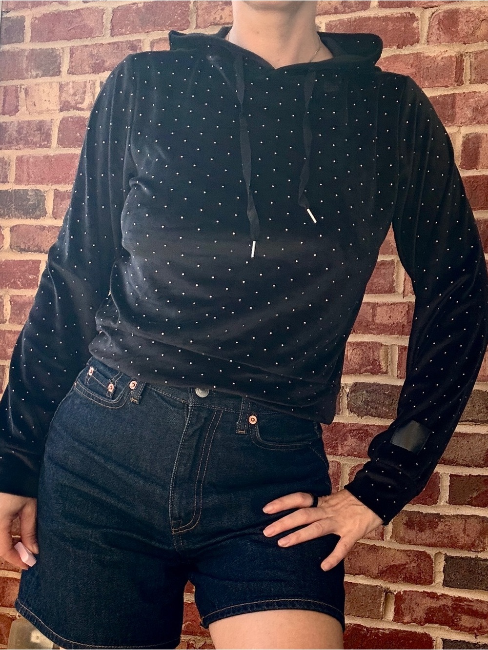 Juicy Couture Sleepwear Black Velour Studded Cropped Hoodie Size S (Fits XS)